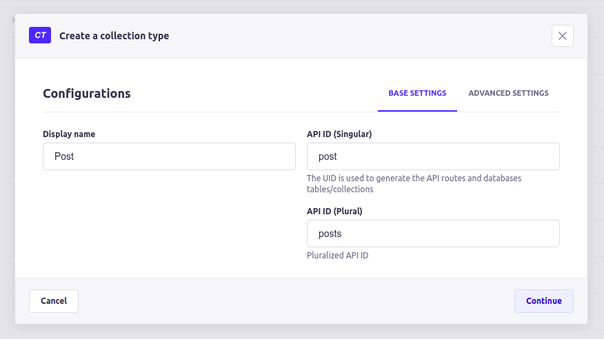 Post collection type configurations